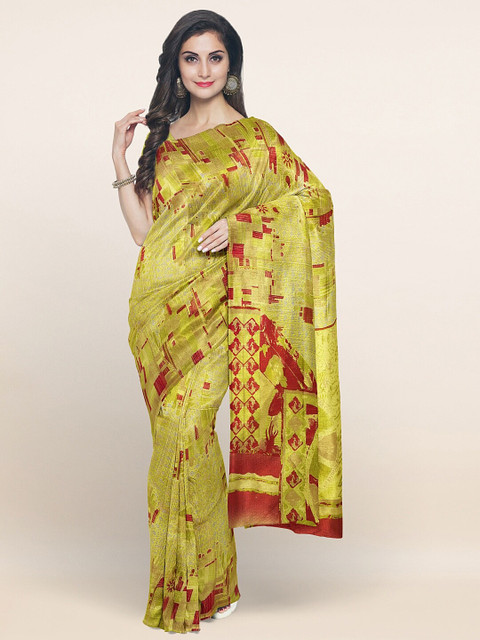 

Pothys Green & Maroon Cotton Blend Printed Saree