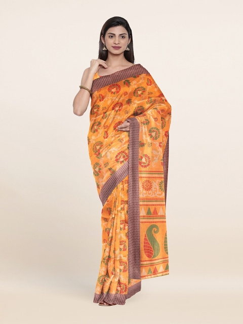 

Pothys Orange & Green Floral Printed Saree