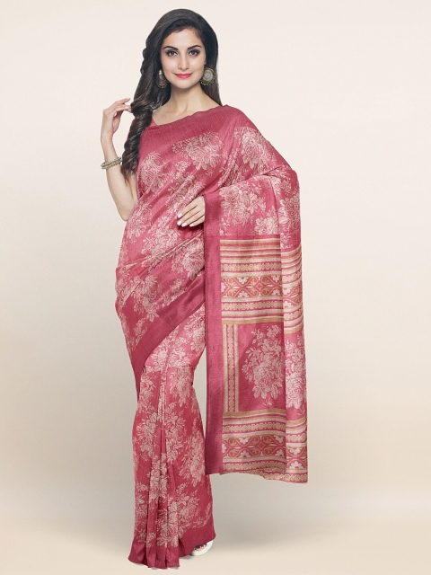 

Pothys Pink & Off White Floral Printed Cotton Blend Saree