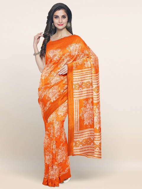 

Pothys Orange & White Floral Printed Saree