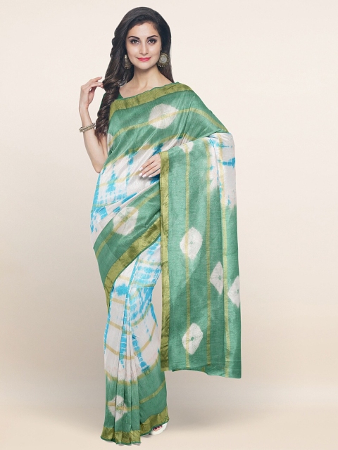 

Pothys Off White & Green Bandhani Zari Pure Cotton Saree