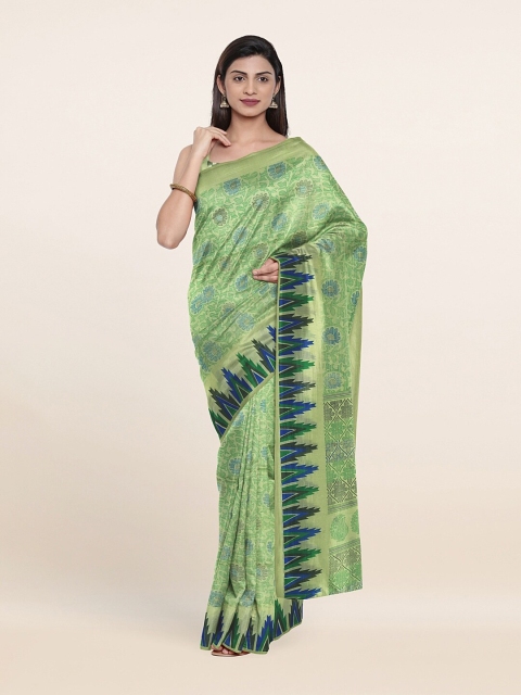 

Pothys Green & Blue Floral Printed Saree