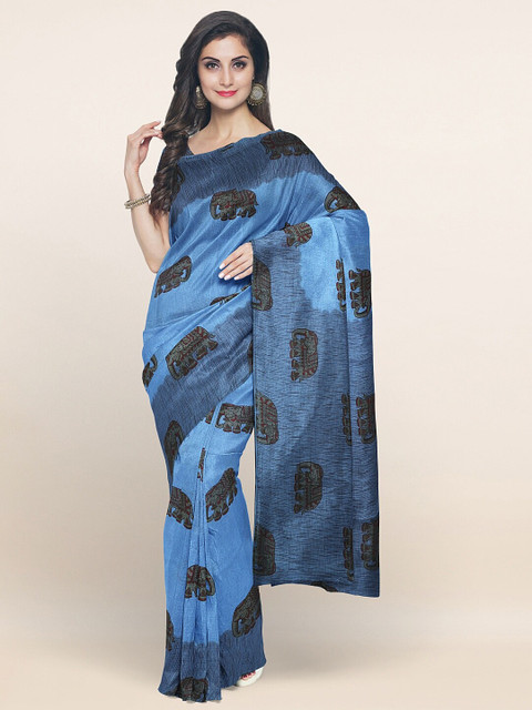 

Pothys Blue & Grey Ethnic Motifs Printed Cotton Blend Saree