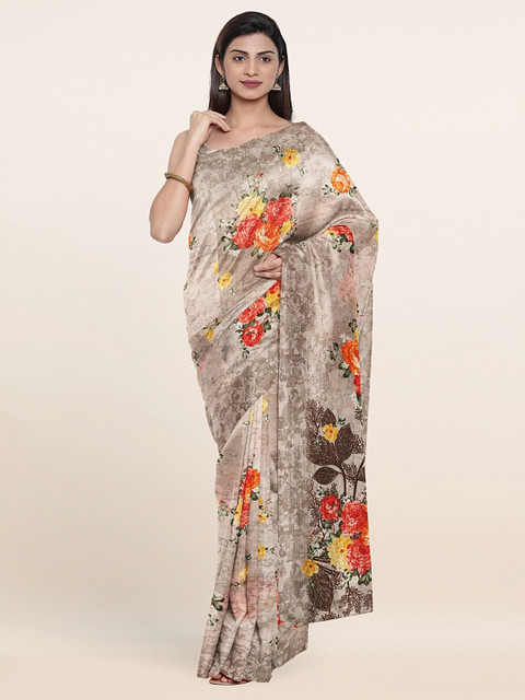 

Pothys Tan & Orange Floral Saree
