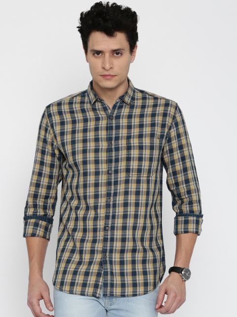 

Nature Casuals Men Blue & Khaki Slim Fit Checked Casual Shirt