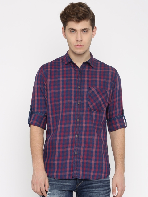 

Nature Casuals Navy & Red Blue Slim Fit Checked Casual Shirt, Navy blue
