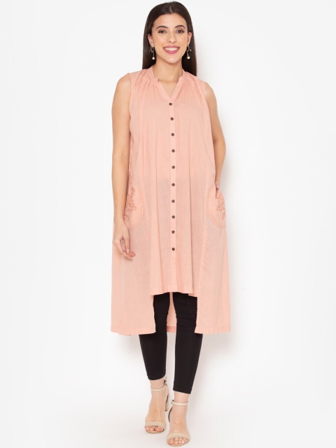 

Ekmatra Women Pink Thread Work Khadi Handloom Kurta