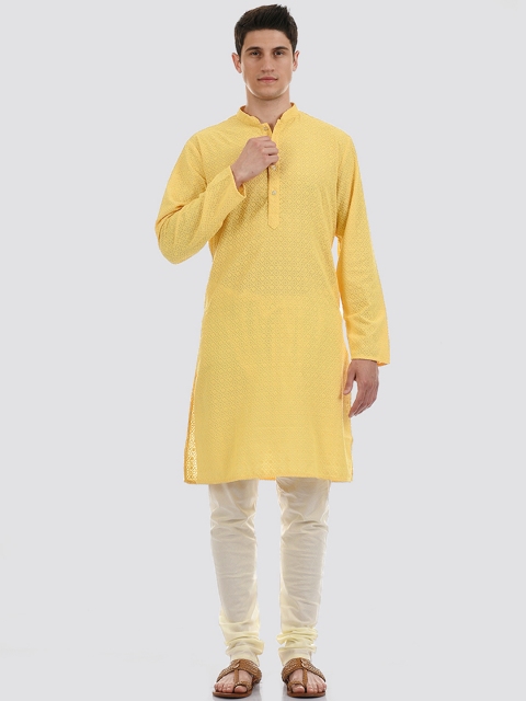 

Ethnicity Men Yellow Ethnic Motifs Embroidered Kurta with Pyjamas