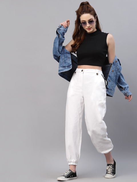 

NEUDIS Women White Twill Solid Cargos