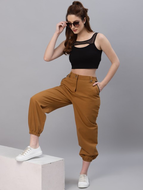 

NEUDIS Women Brown Cotton Twill Solid Cargos