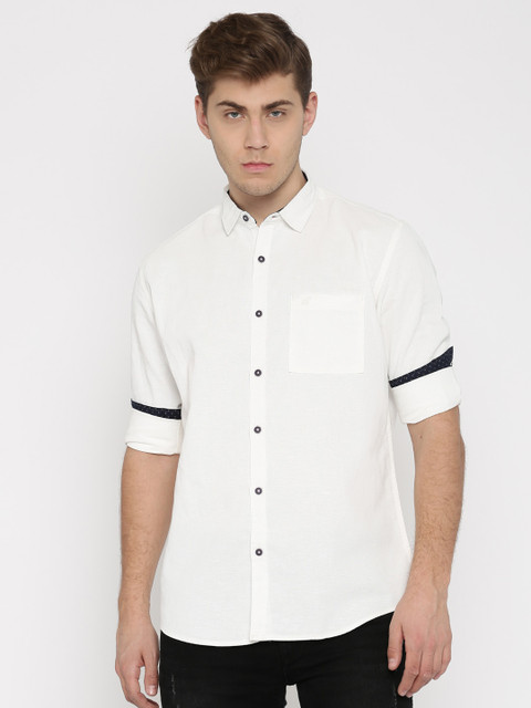 

Nature Casuals White Slim Fit Solid Casual Shirt