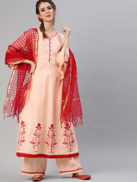 

Tulsattva Women Green Floral Printed Pure Cotton Kurta with Palazzos & With Dupatta