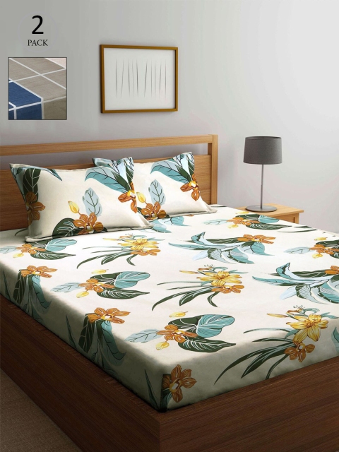 

KLOTTHE Multicoloured Floral 210 TC 2 Queen Bedsheet with 4 Pillow Covers, Multi