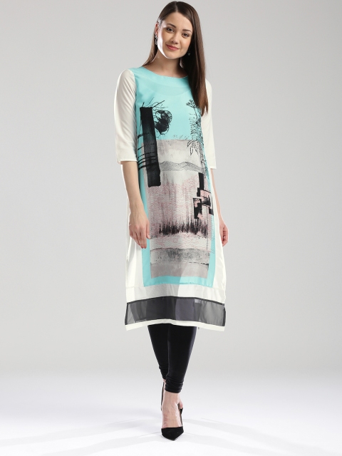 

W Women White Printed Straight Kurta