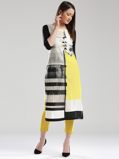 

W Women Off-White & Black Printed Straight Kurta