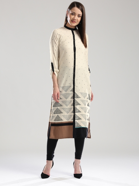 

W Women Cream-Coloured Printed Straight Kurta