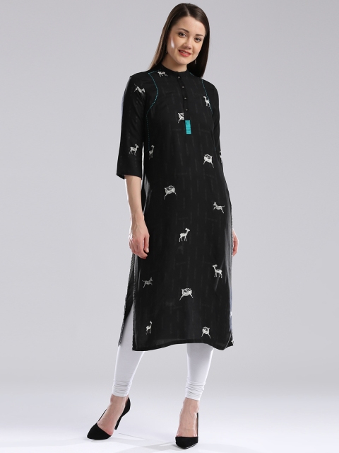 

W Women Black Printed Straight Kurta