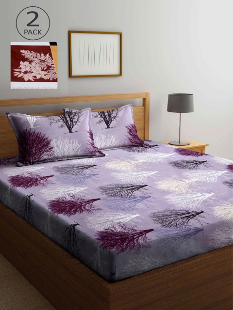 

KLOTTHE Lavender & Brown Floral 210 TC 2 King Bedsheet with 4 Pillow Covers