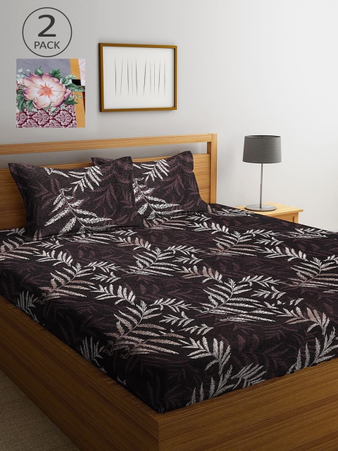 

KLOTTHE Black & Brown Floral 210 TC 2 King Bedsheet with 4 Pillow Covers