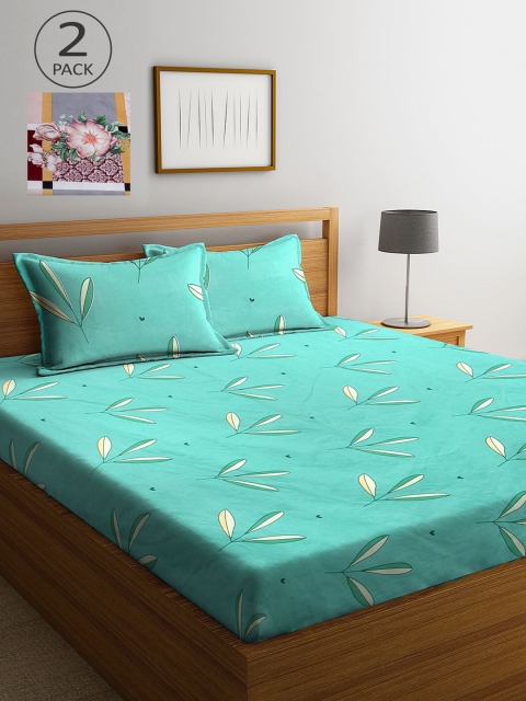 

KLOTTHE Sea Green & Grey Floral 210 TC 2 King Bedsheet with 4 Pillow Covers