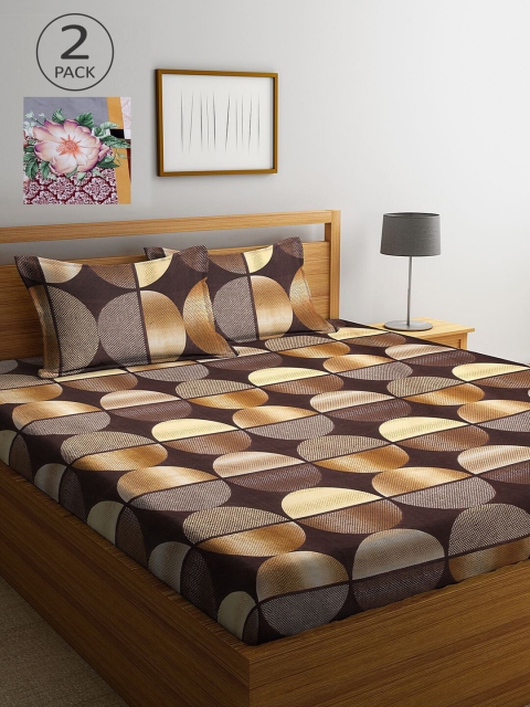 

KLOTTHE Brown & Grey Geometric 210 TC 2 King Bedsheet with 4 Pillow Covers