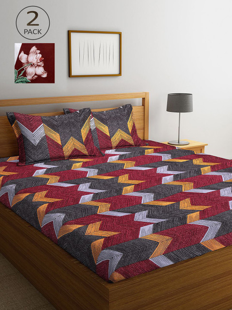

KLOTTHE Brown & Grey Geometric 210 TC 2 King Bedsheet with 4 Pillow Covers