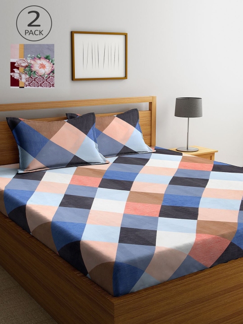 

KLOTTHE Blue & Pink Geometric 210 TC 2 King Bedsheet with 4 Pillow Covers