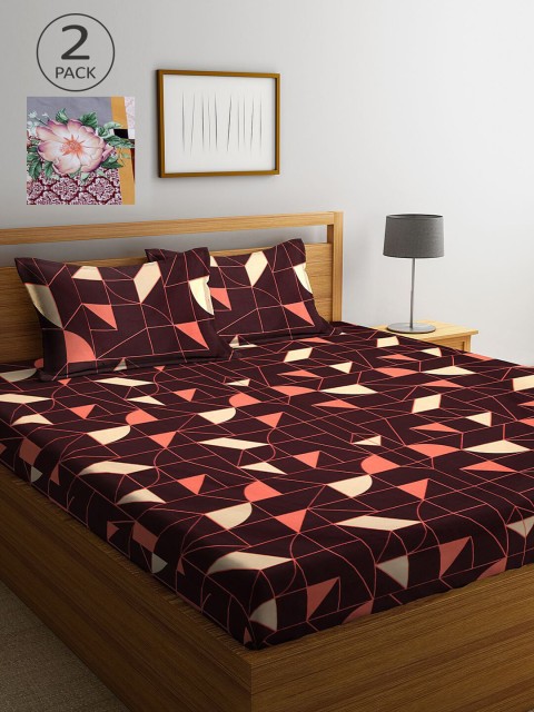 

KLOTTHE Brown & Grey Geometric 210 TC 2 King Bedsheet with 4 Pillow Covers