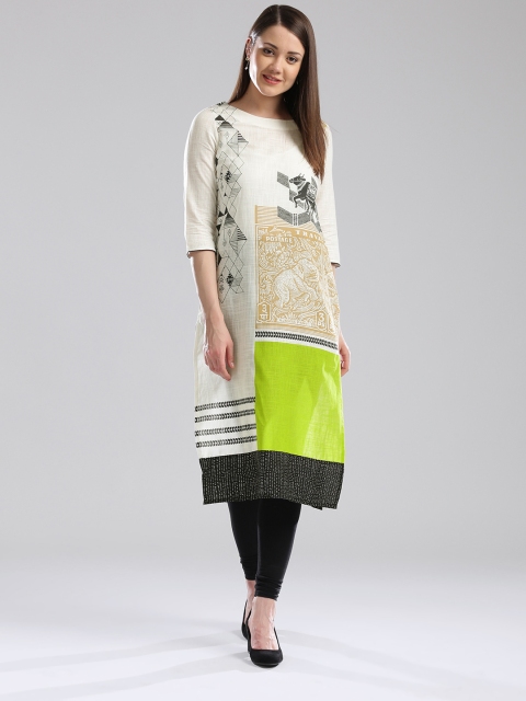 

W Women Off-White Printed Straight Kurta