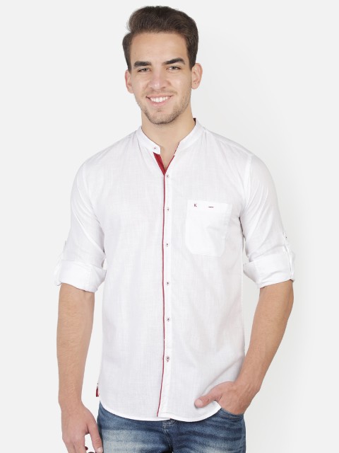 

Kuons Avenue Men White Smart Slim Fit Cotton Linen Casual Shirt