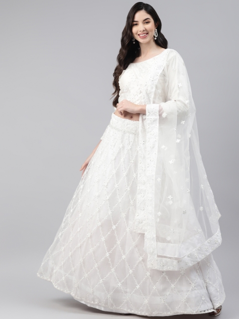 

Readiprint Fashions White Embroidered Beads and Stones Unstitched Lehenga & Blouse With Dupatta