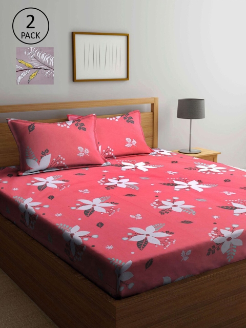 

KLOTTHE Pink & Purple Floral 210 TC 2 King Bedsheet with 4 Pillow Covers