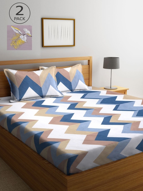 

KLOTTHE Mauve & Blue Geometric 210 TC 2 King Bedsheet with 4 Pillow Covers