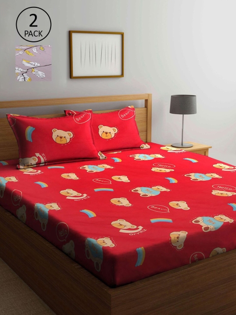 

KLOTTHE Red & Purple Cartoon Characters 210 TC 2 King Bedsheet with 4 Pillow Covers