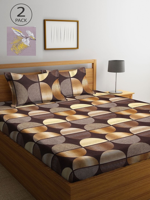 

KLOTTHE Brown & Grey Geometric 210 TC 2 King Bedsheet with 4 Pillow Covers