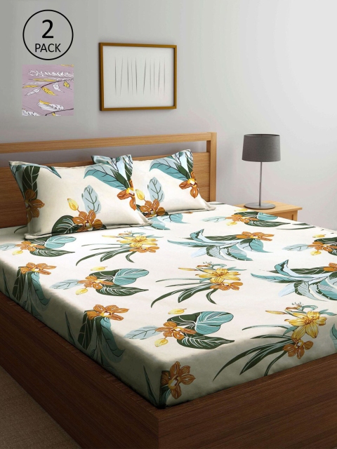 

KLOTTHE Mauve & Cream-Coloured Floral 210 TC 2 King Bedsheet with 4 Pillow Covers