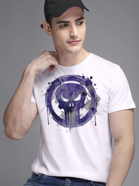 

Free Authority Men White & Navy Blue Punisher Printed Pure Cotton T-shirt