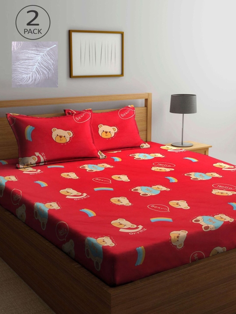 

KLOTTHE Multicoloured Cartoon Characters 210 TC 2 King Bedsheet with 4 Pillow Covers, Multi