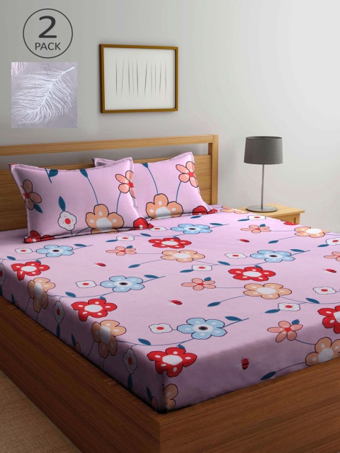 

KLOTTHE Multicoloured Floral 210 TC 2 King Bedsheet with 4 Pillow Covers, Multi