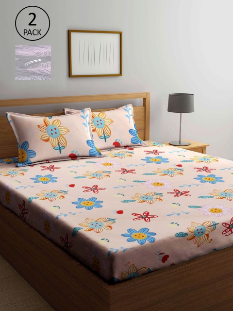 

KLOTTHE Multicoloured Floral 210 TC 2 King Bedsheet with 4 Pillow Covers, Multi