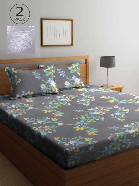 

KLOTTHE Multicoloured Floral 210 TC 2 King Bedsheet with 4 Pillow Covers, Multi