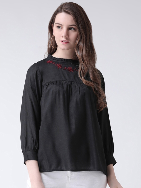 

The Vanca Black & Red Cuffed Sleeves Top With Embroidery On Yoke