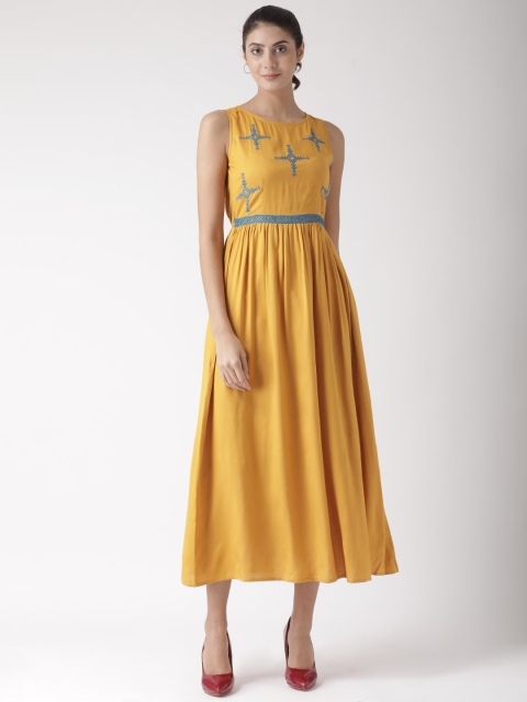 

The Vanca Yellow Floral Embroidered Fit & Flare Dress