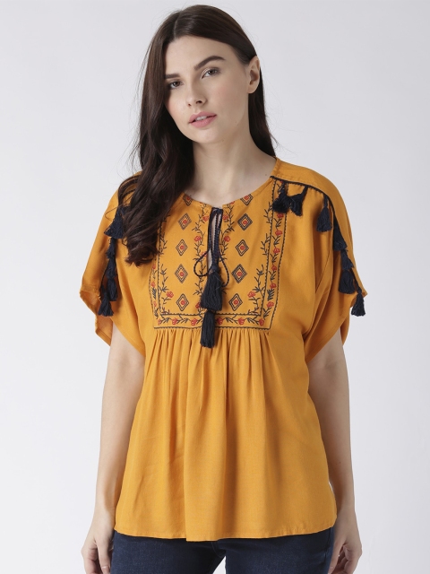 

The Vanca Yellow Tie-Up Neck Extended Sleeves Kaftan Top