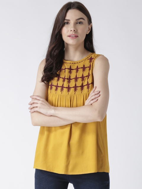 

The Vanca Yellow Embroidered Empire Top