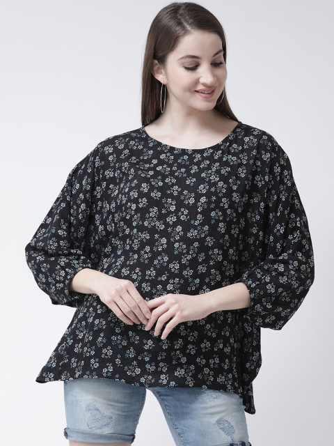 

The Vanca Black Floral Printed Bohemian Regular Top