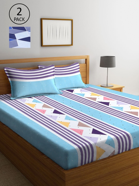 

KLOTTHE Multicoloured Striped 210 TC 2 King Bedsheet with 4 Pillow Covers, Multi