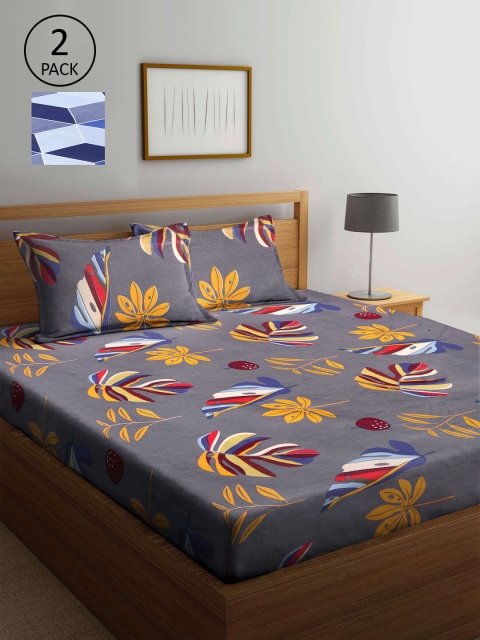 

KLOTTHE Multicoloured Floral 210 TC 2 King Bedsheet with 4 Pillow Covers, Multi