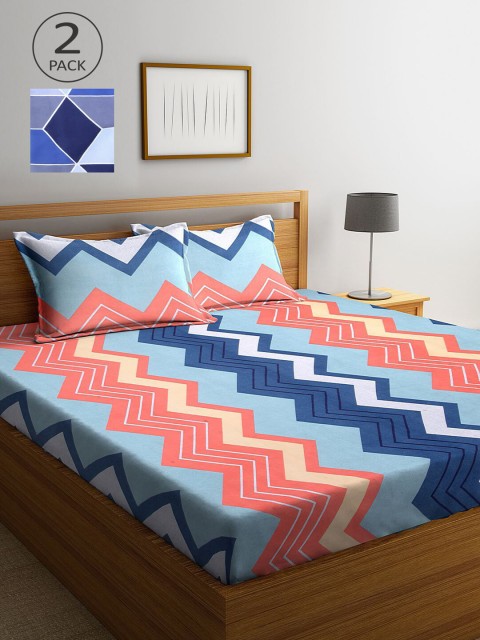

KLOTTHE Blue & Pink Geometric 210 TC 2 King Bedsheet with 4 Pillow Covers