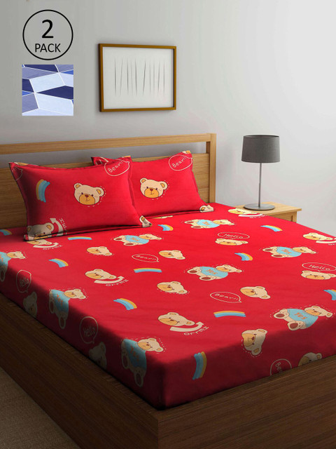 

KLOTTHE Multicoloured Cartoon Characters 210 TC 2 King Bedsheet with 4 Pillow Covers, Multi